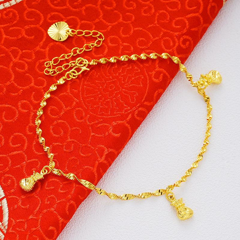 Picture of Vietnam Sand Gold Fashion Anklet Brass Plated 24k Gold Bell Double-Layer Turn & Bead Foot Ornaments Women's Foreign Trade Euro Gold