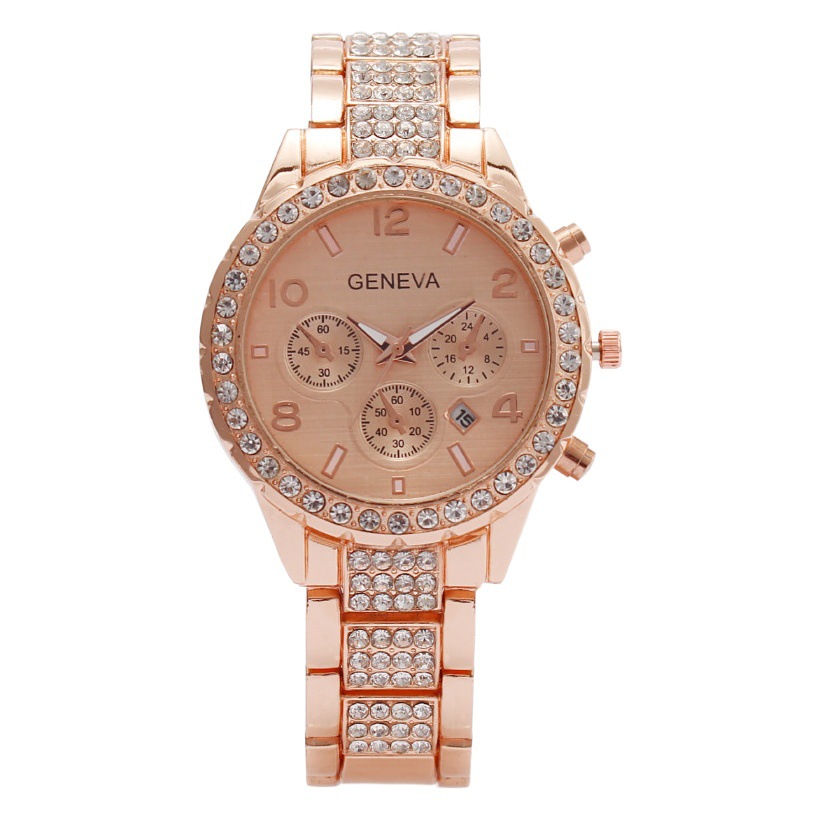 Foreign Trade Explosions Cross-border Hot Selling Geneva Fashion Diamond-encrusted Digital Calendar Three-eye Women's Watch Women's Quartz Watch
