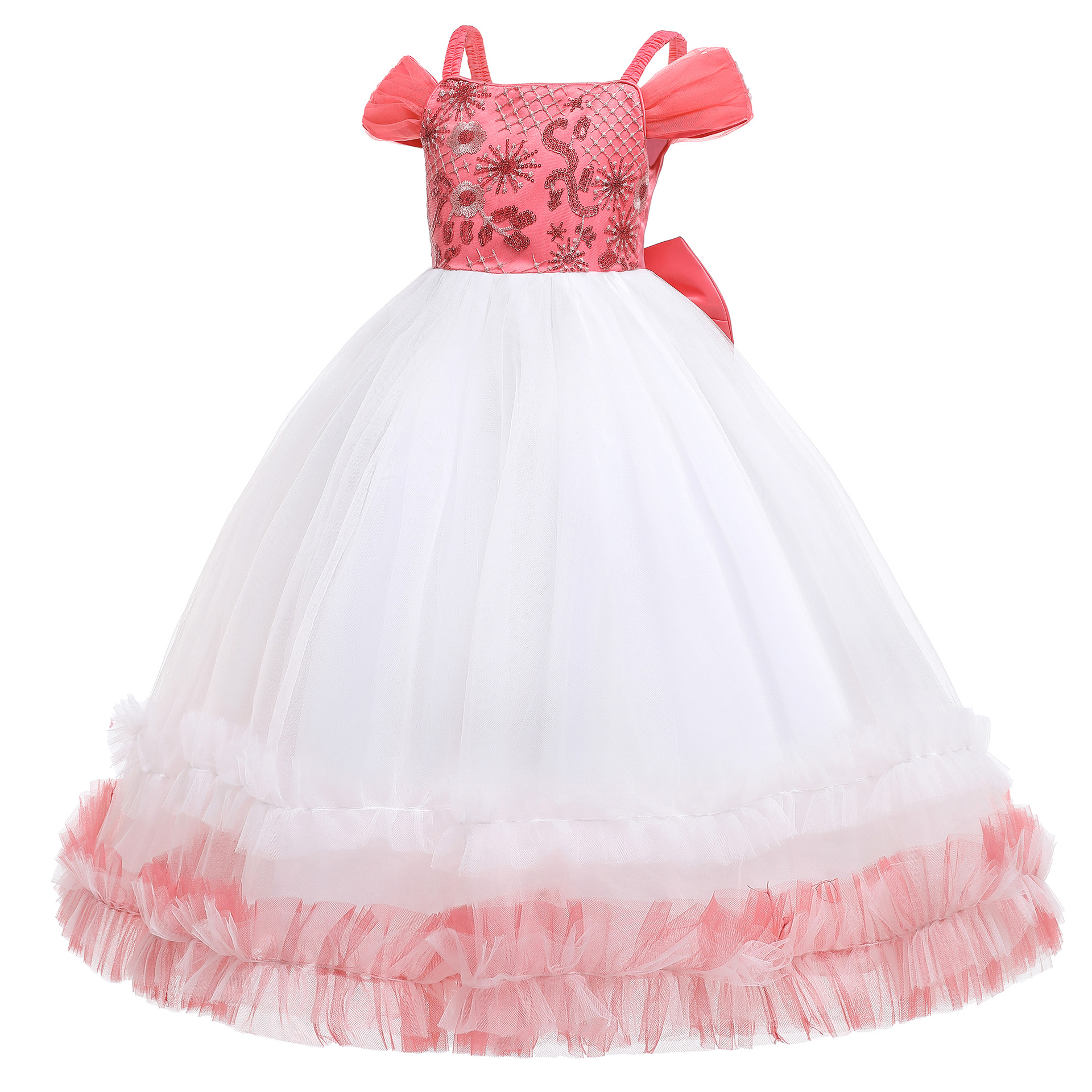 Picture of 2025 New Children's Dress Long One Shoulder Princess Dress Large Children's Side Embroidery Long Dress Stage Performance Dress
