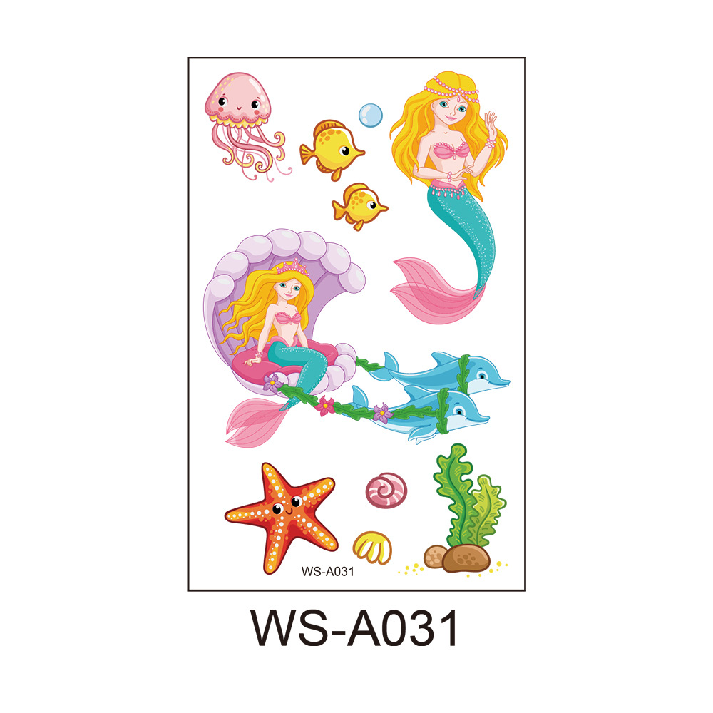 Picture of Cross Border Waterproof Sweat Tattoo Children Cartoon Dream Party Princess Theme Stickers suit Mermaid Tattoo Stickers