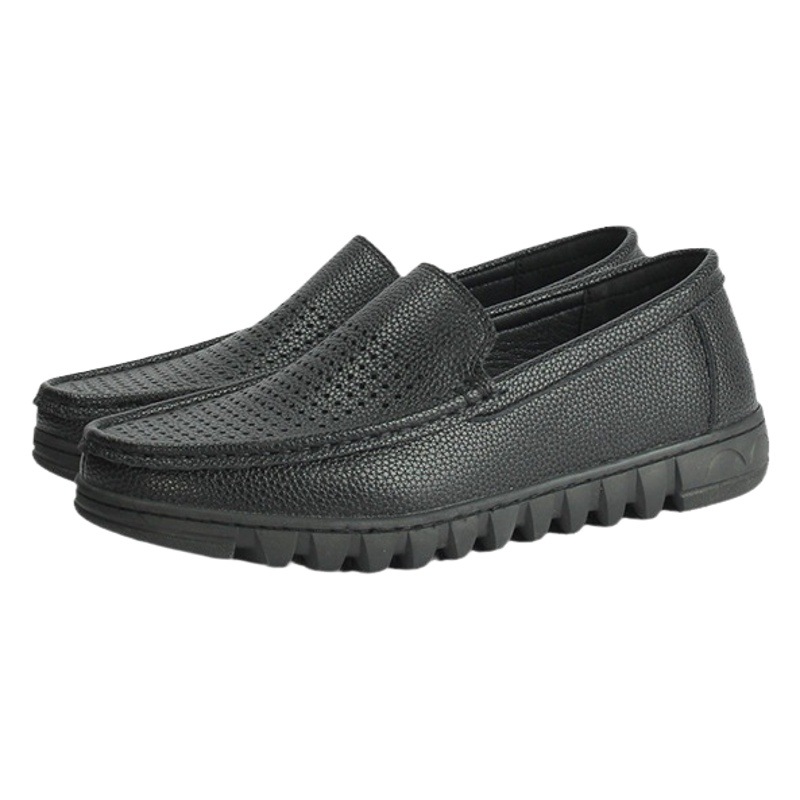 Croc Shoes Summer Breathable Men's Shoes Perforated Leather Sandals Soft Sole Hollow Leather Shoes Genuine Leather Non-Slip British Style Men's Shoes