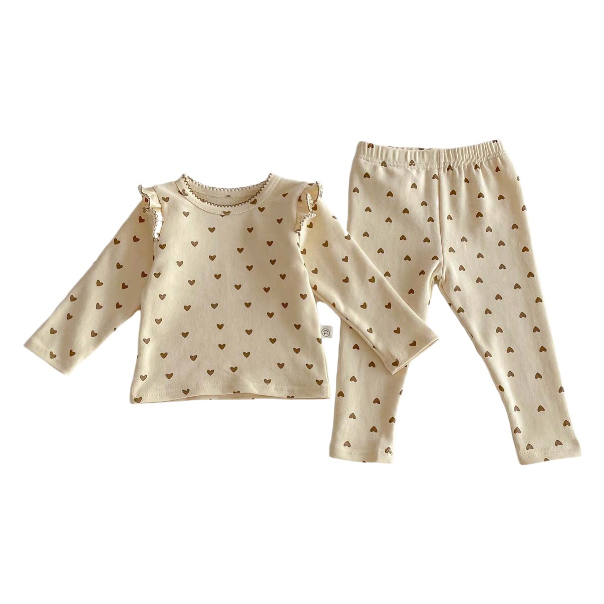 INS children's autumn and winter small love printing suit baby flying sleeve trousers home wear baby bottoming two-piece suit