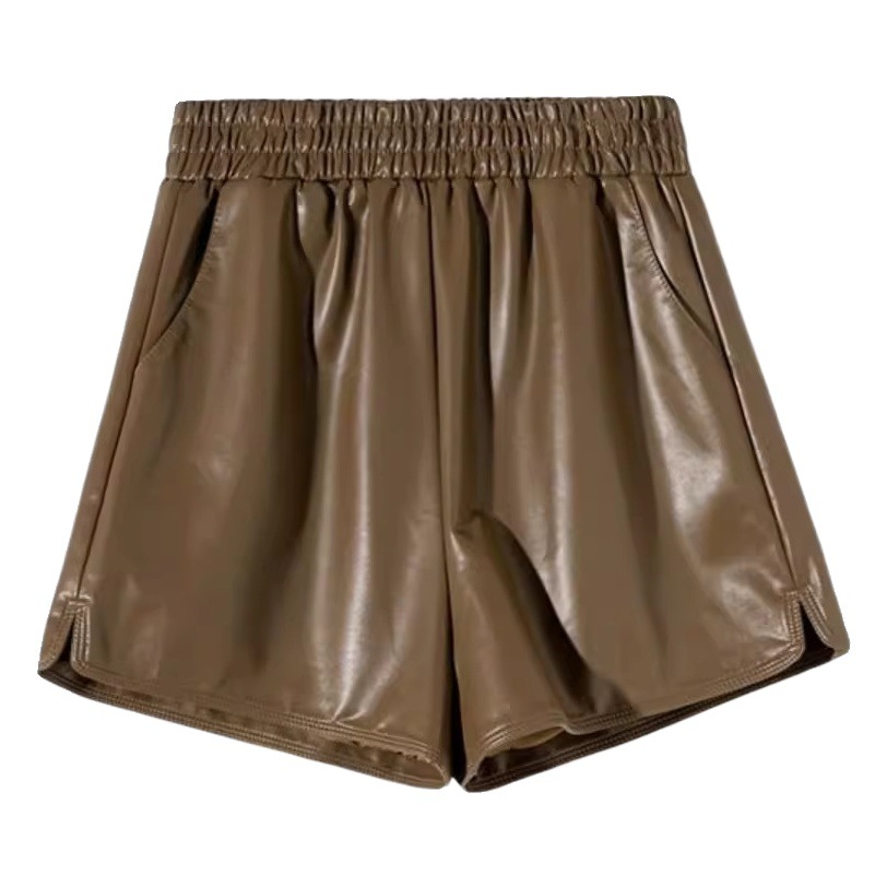 Wide Leg Leather Shorts Women's 2023 Autumn and Winter High Waist PU Leather Hot Pants Boots Pants Loose Slimming Small A- Shaped Casual Pants