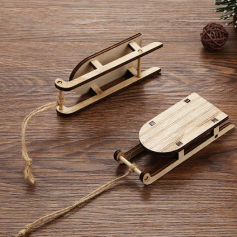 in stock Christmas Decoration Wooden Sleigh Holiday Assembled Home Mini Sleigh Desktop Pendant Crafts