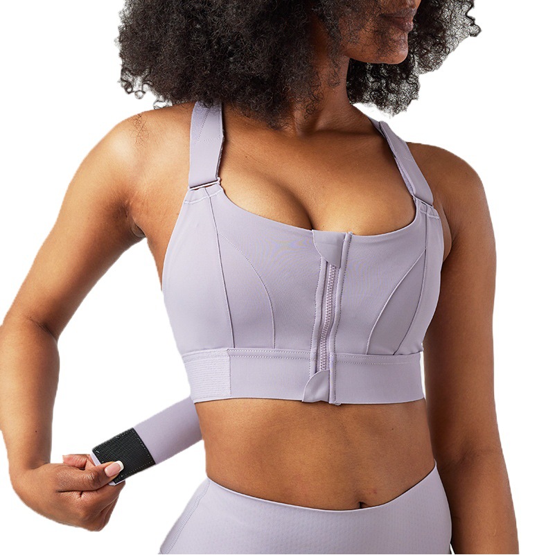 Velcro Adjustable Sports Bra with Front Zipper, High-Intensity Shockproof Women's Plus-Size Fitness Underwear, Breathable and Tight-Fitting