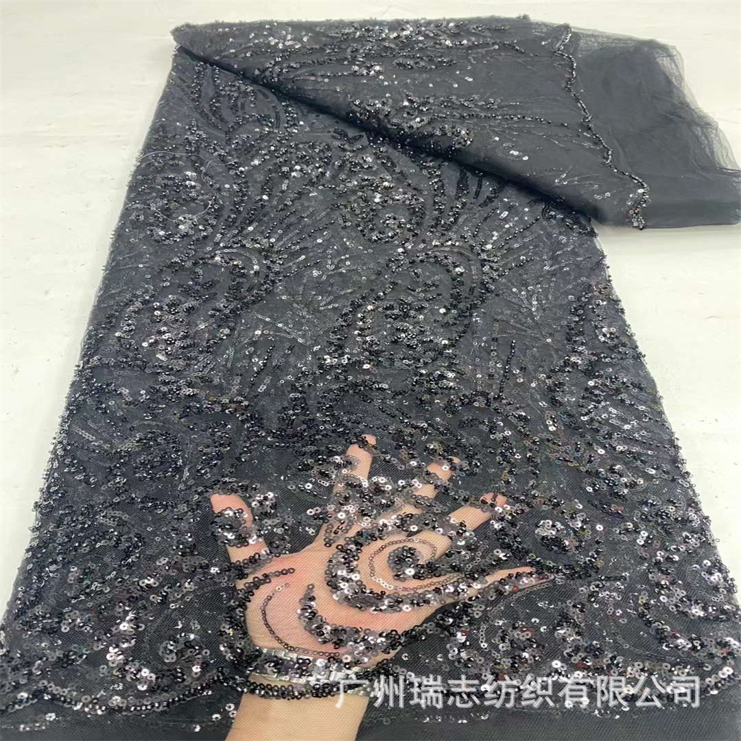 Picture of New African Beaded Dress Wedding Dress Fabric Factory High Order European and American Heavy Industry Bead Tube Transparent dress Fabric