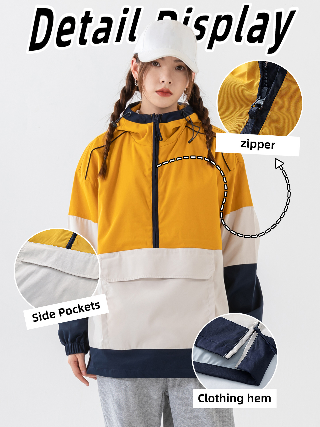 Picture of Spring and Autumn Loose-Fitting Plus-Size Half-Cardigan Unisex Pullover Japanese-Style Workwear Windbreaker Long-Sleeve Windproof Jacket for Women Cross-Border