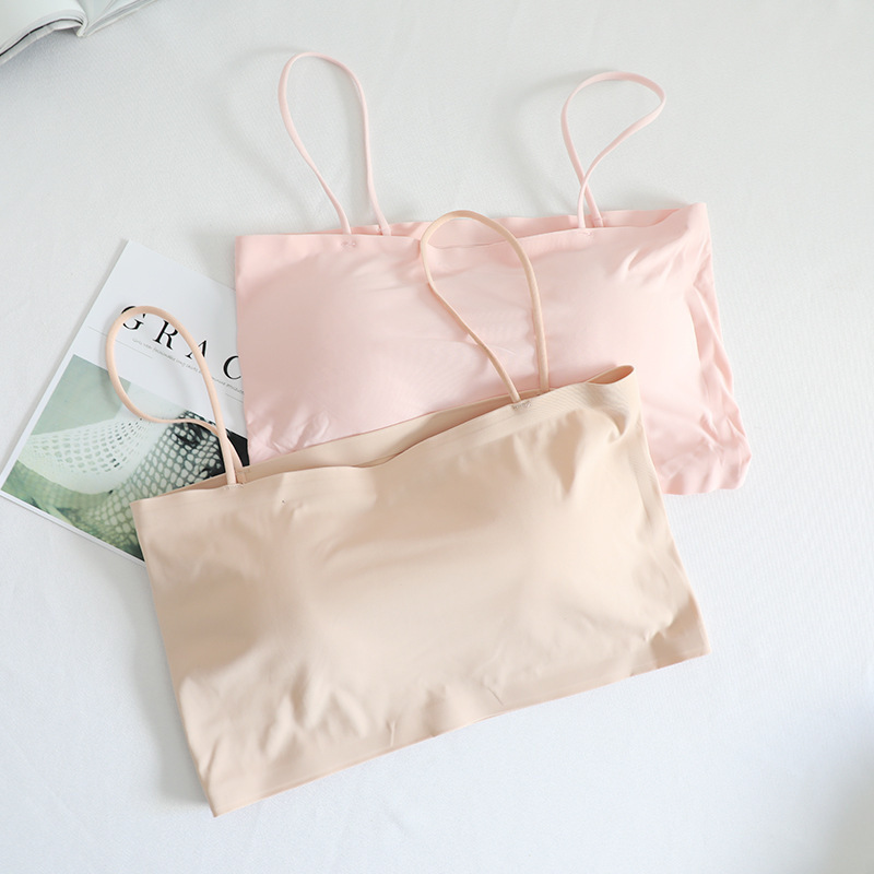 Picture of Ice Silk One-word Wrap Chest Anti-slip Underwear Girls Sexy Strapless Bottoming Sling Small Vest Women's Inner Wear Thin
