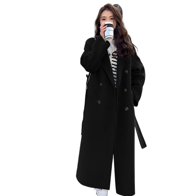 Picture of Hepburn Style Woolen Outwear for Women 2025 Spring & Fall New Korean Style Loose Mid-Length Lace-Up Woolen Outwear for Women