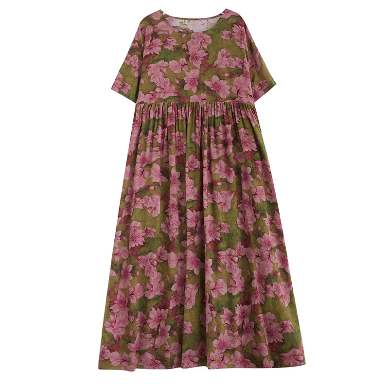 Picture of Simple Fashion Bohemian Dress Summer New Fat Plus Size Short Sleeve Round Neck Printed Dress for Foreign Trade Women