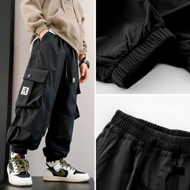 Boys' Overalls Spring Straight Pants 2024 New Big Children's Summer Hip-hop Pants Loose Fashionable Handsome