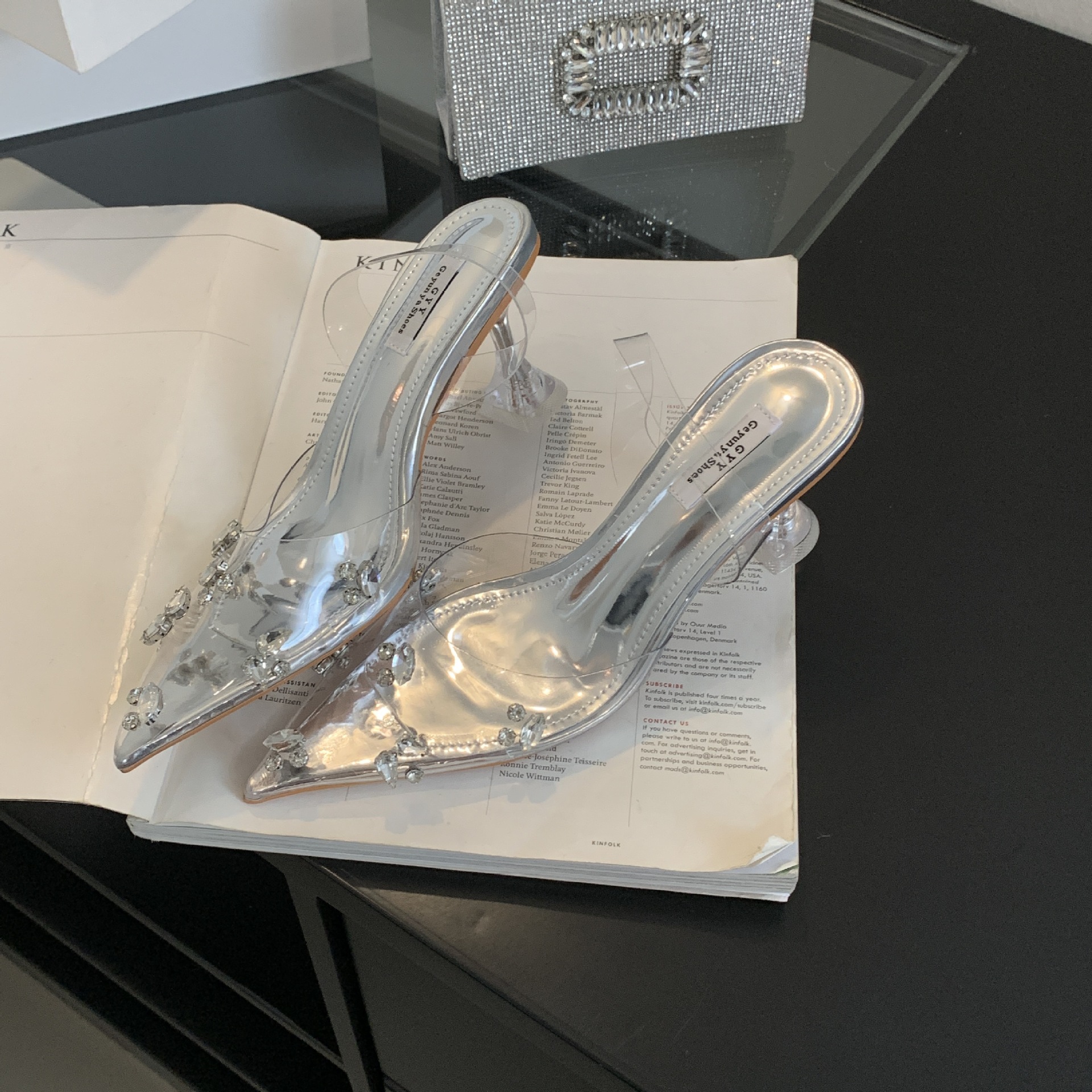 2024 new transparent rhinestone crystal flat fairy pointed temperament shoes in stock 35-40