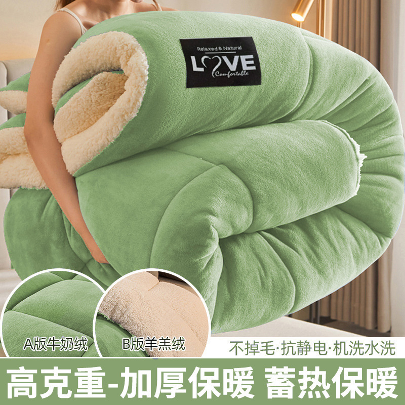 Picture of Winter Lamb Wool Quilt, Thickened Version, Warm and Plush Taffeta Quilt Core, Single Student Dormitory Cotton Bedding