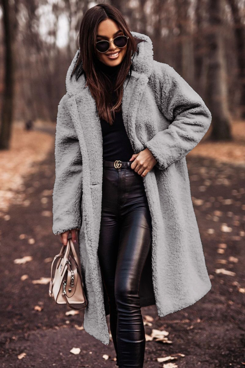 Picture of in stock Amazon wish Cross-border Supply 2024 Fall/Winter Fashion Long Clear Color Long Sleeve Wool Women's Coat