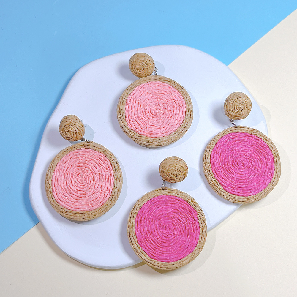 Pin Heng Bohemian earrings straw exaggerated round earrings color cross-border Holiday earrings spot wholesale