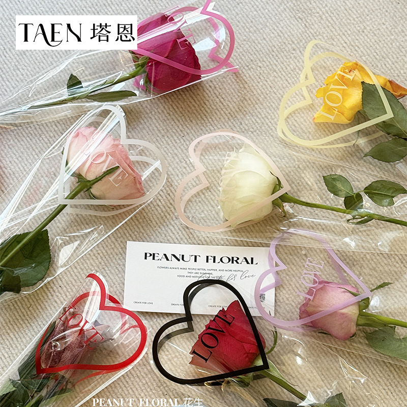 Flower Shop Valentine's Day Single Bag Wholesale Flower Packaging Bag Transparent Single Bag Rose Bouquet Packaging Bag Floral Art