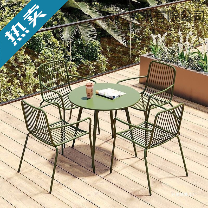 Outdoor tables and chairs, courtyards, home three-piece sets of iron Nordic balconies, tea tables and chairs, leisure milk tea shop, folding chairs, talk
