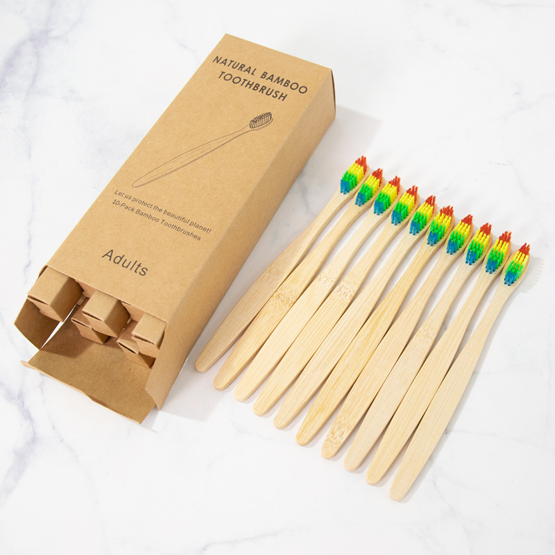 Picture of Children and Adults Disposable 10-Pack 4-Pack Toothbrushes Hotel Bamboo Charcoal Hard Bristles Soft Bristles Bamboo Portable Eco-Friendly Material