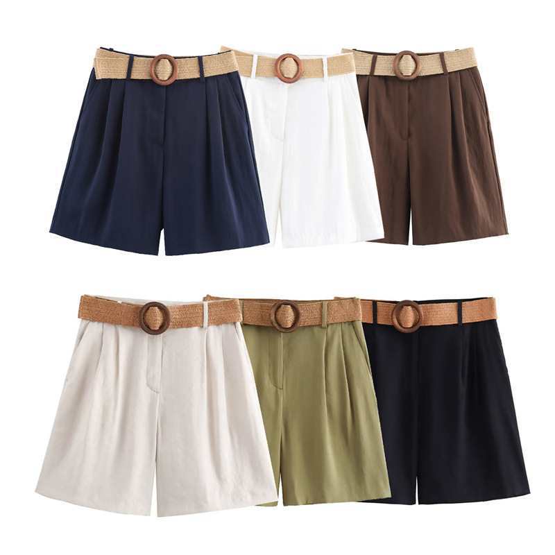 Foreign trade solid color with straight shorts new women's Bermuda belt wholesale European and American fashion