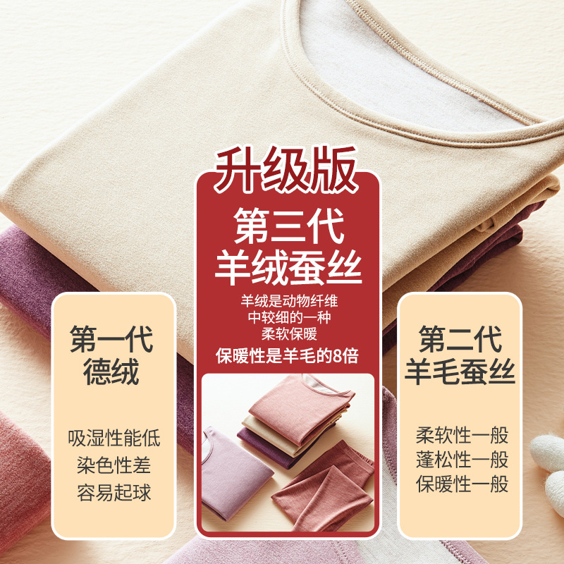 Picture of Cashmere Silk Thermal Underwear Women's Base Wear Autumn Clothes and Pants Men's Student Plus Velvet Suit Autumn and Winter