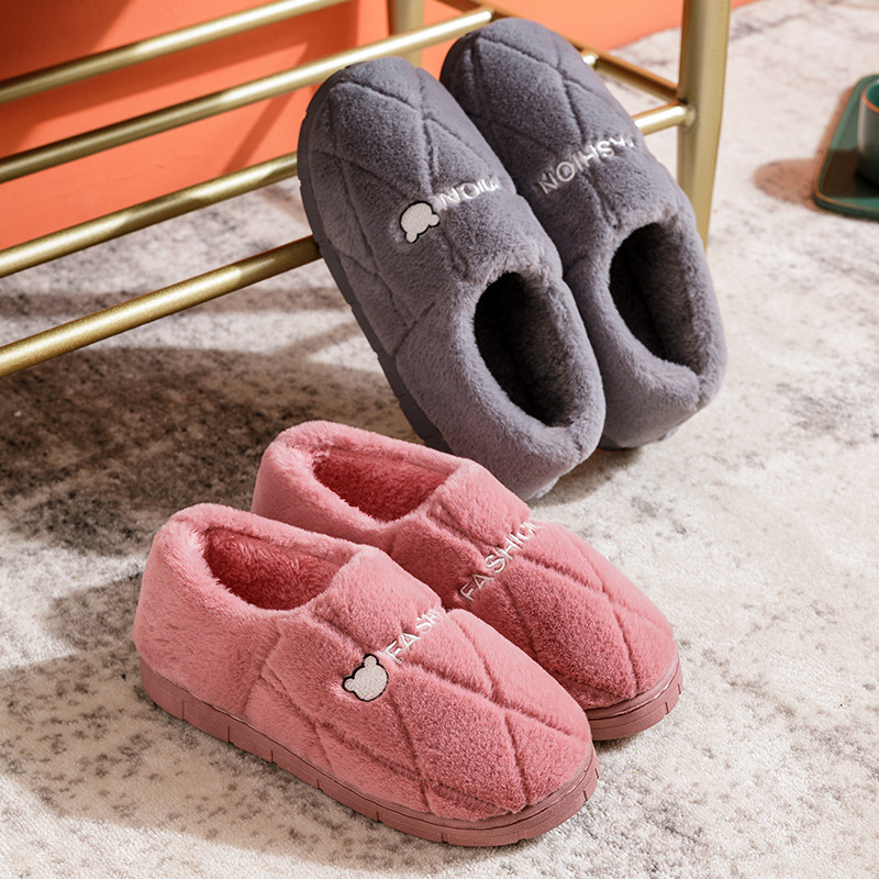 Picture of Fashion New Cotton Slippers Men's Autumn and Winter Bag Heel Indoor Household Thick-soled Warm Home Non-slip Mao Mao Cotton Shoes Women