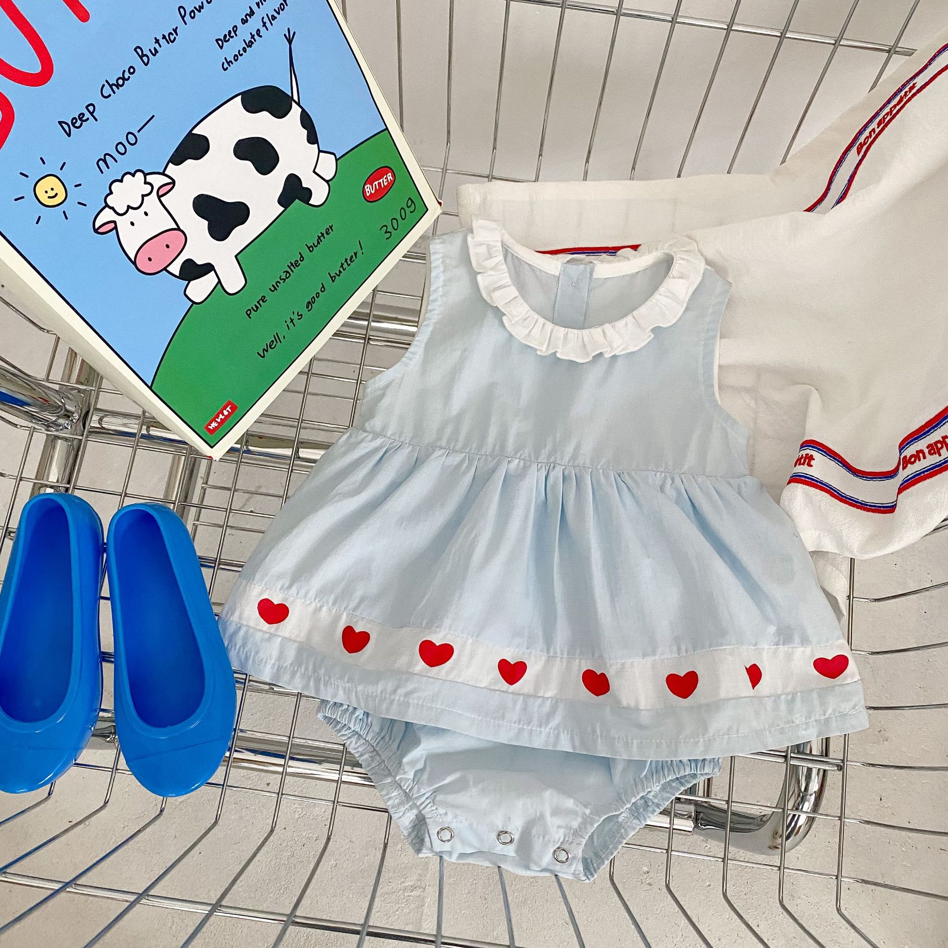 Picture of 2025 Summer Style Infants and Young Kidsren Cotton Splicing Heart Breathable One-Piece Clothes for Baby Girls One-Piece Romper