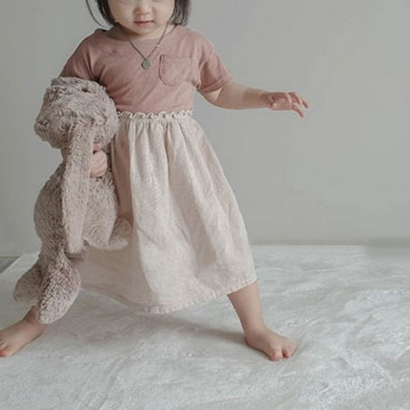 Summer clothing ins Korean version of children's clothing new Korean style baby girl fresh art color matching retro temperament leisure dress