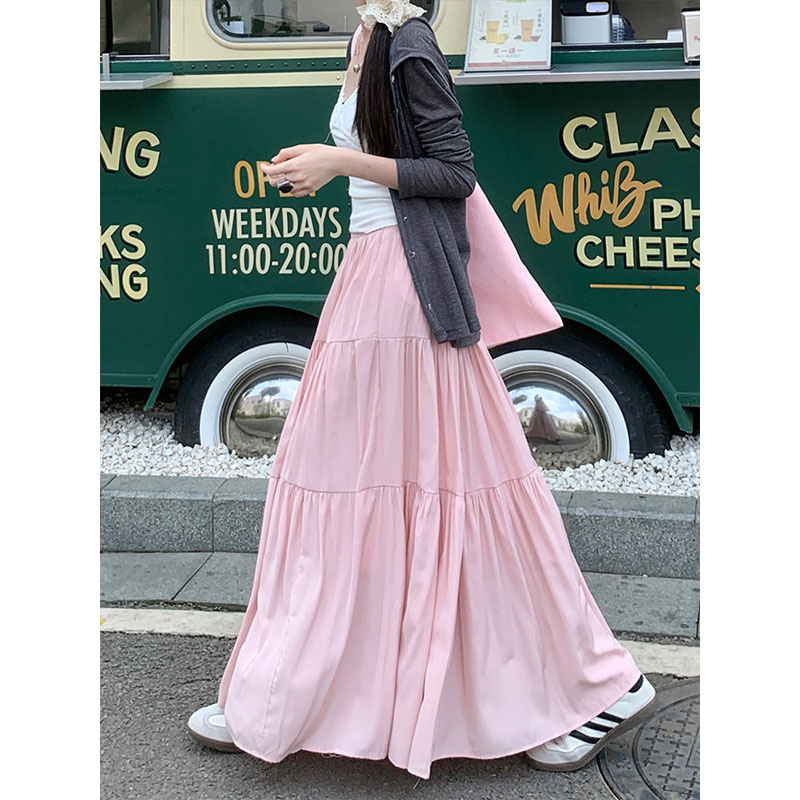 [Full elastic waist] French white skirt women's summer new chubby girl slimming A- line skirt