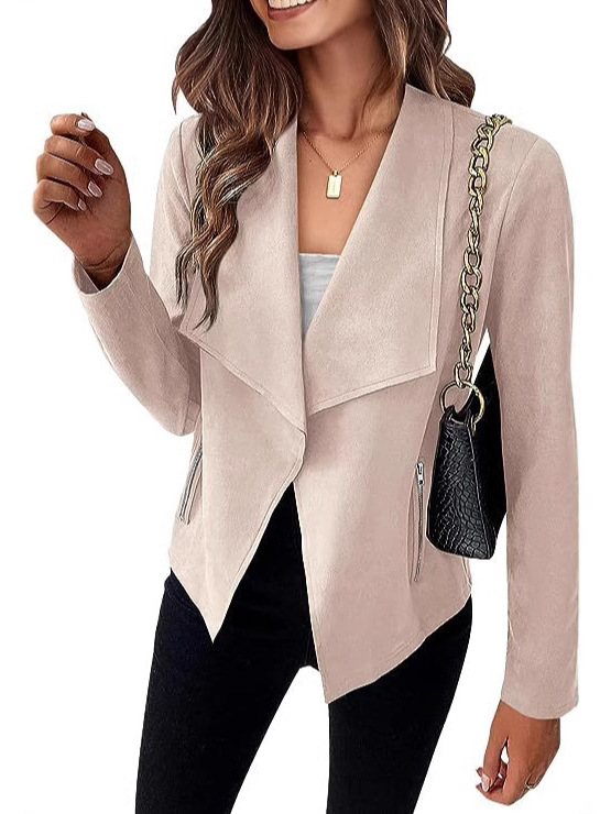 Picture of in stock Amazon 2024 autumn and winter new European and American fashion casual suede short suit zipper pocket coat