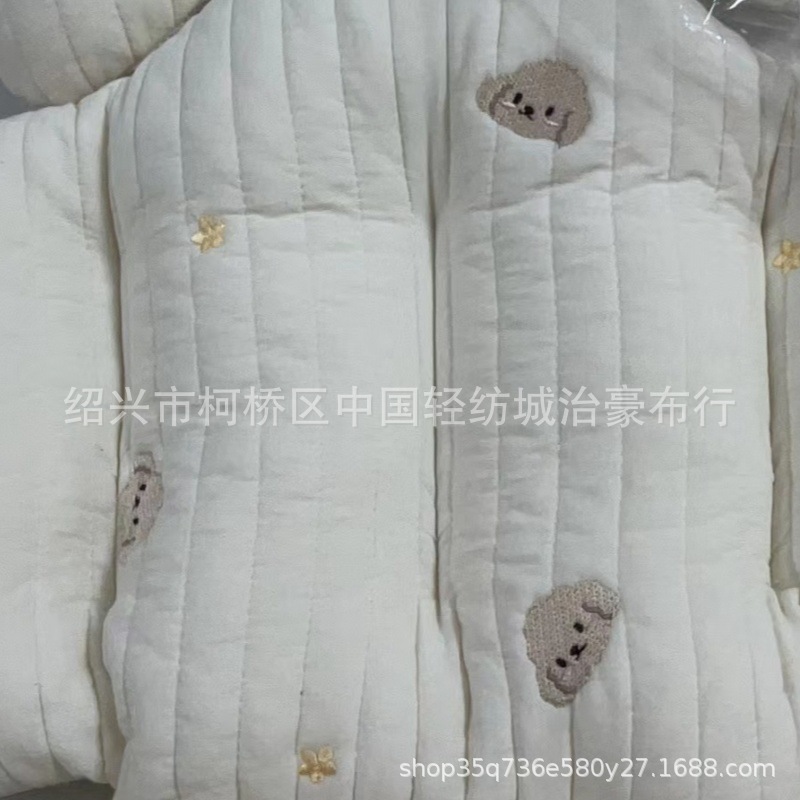 Factory Supplies Kidsren's Cotton Clothing Quilted Embroider Fabric Pure Cotton Korean Cartoon Puppy Embroidered Fitted Sheet Fabric