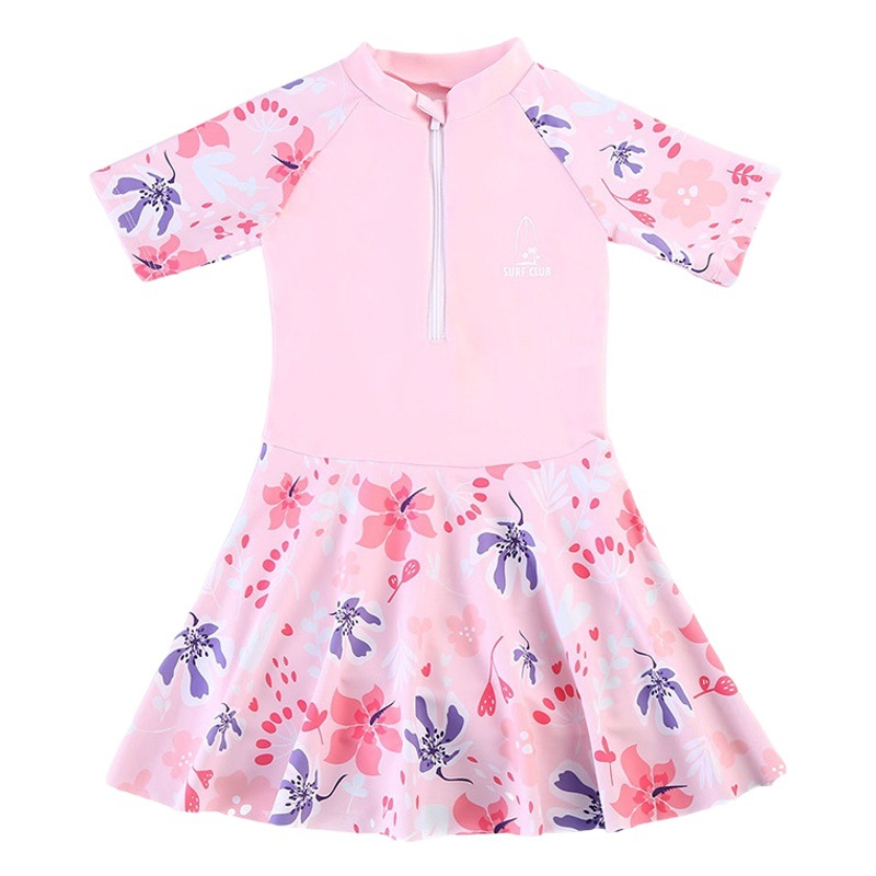 2025 New Cute Girls Swimsuit Seaside Sunscreen Skirt One-Piece Swimsuit Floral Quick-Drying Hot Spring Swimsuit Wholesale