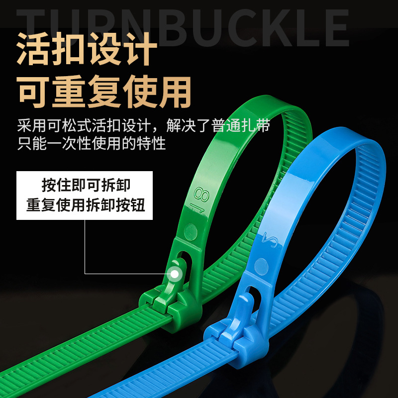 Picture of Loosable buckle cable tie 8x 500 returnable reusable plastic bundle cable tie color wholesale