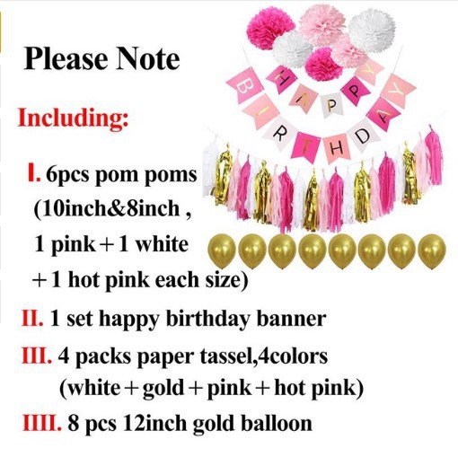 Picture of Amazon Birthday Holiday Party Wedding Decoration Supplies Paper Flower Ball Tassel Spiral Charm Birthday Flag