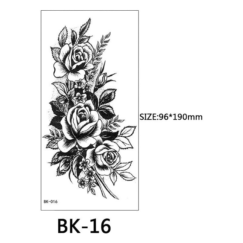 Cross-Border Supply of Sketch Flower Tattoo Stickers, Sketch Tattoo Stickers, Rose Flower Black and White Flower Tattoo