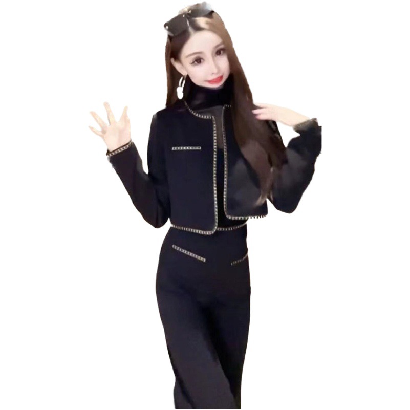 Picture of Elegant Sister Style Suit for Women 2025 Autumn New Fashion Design Short Jacket and Wide-Leg Pants Two-Piece Set