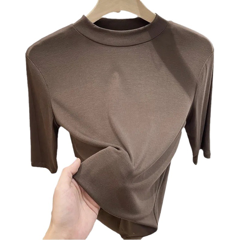 Super Hand-feel Modal Solid Color All-match Mask T-shirt Women's Spring and Summer New Slimming Mid-sleeve Top T-shirt Base Shirt Trendy