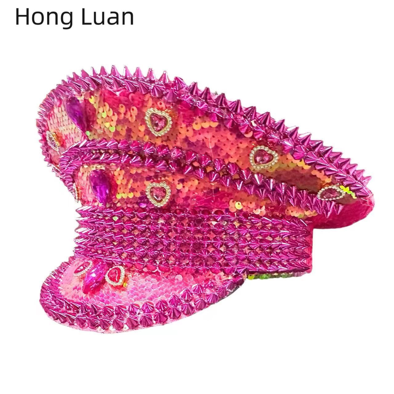 Picture of New Pink Sequins Rhinestone Personality Masquerade Carnival Adult Party Steampunk Performance Navy Cap