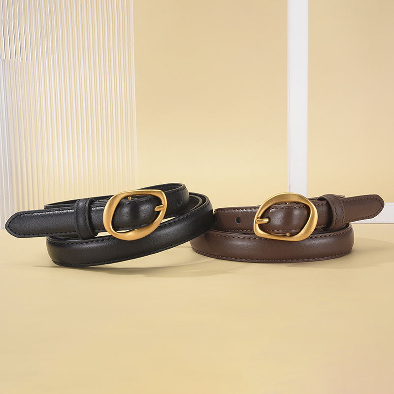 Rose-Patterned First-Layer Natural Grain Women's Belt, Simple, Fashionable, Vintage Alloy Pin Buckle Belt to Match with Jeans