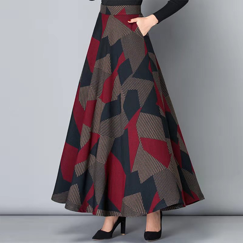 066 Summer Floral A-Line Skirt Long Skirt High Waist Slim Slit Swing Skirt for Women