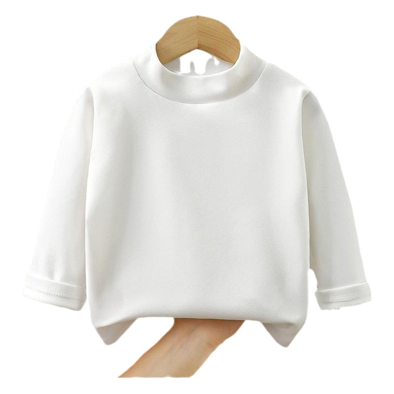 Autumn and Winter children's clothing boys' and girls' solid color turtleneck double-sided velvet small neckline warm bottoming shirt long sleeve T-shirt