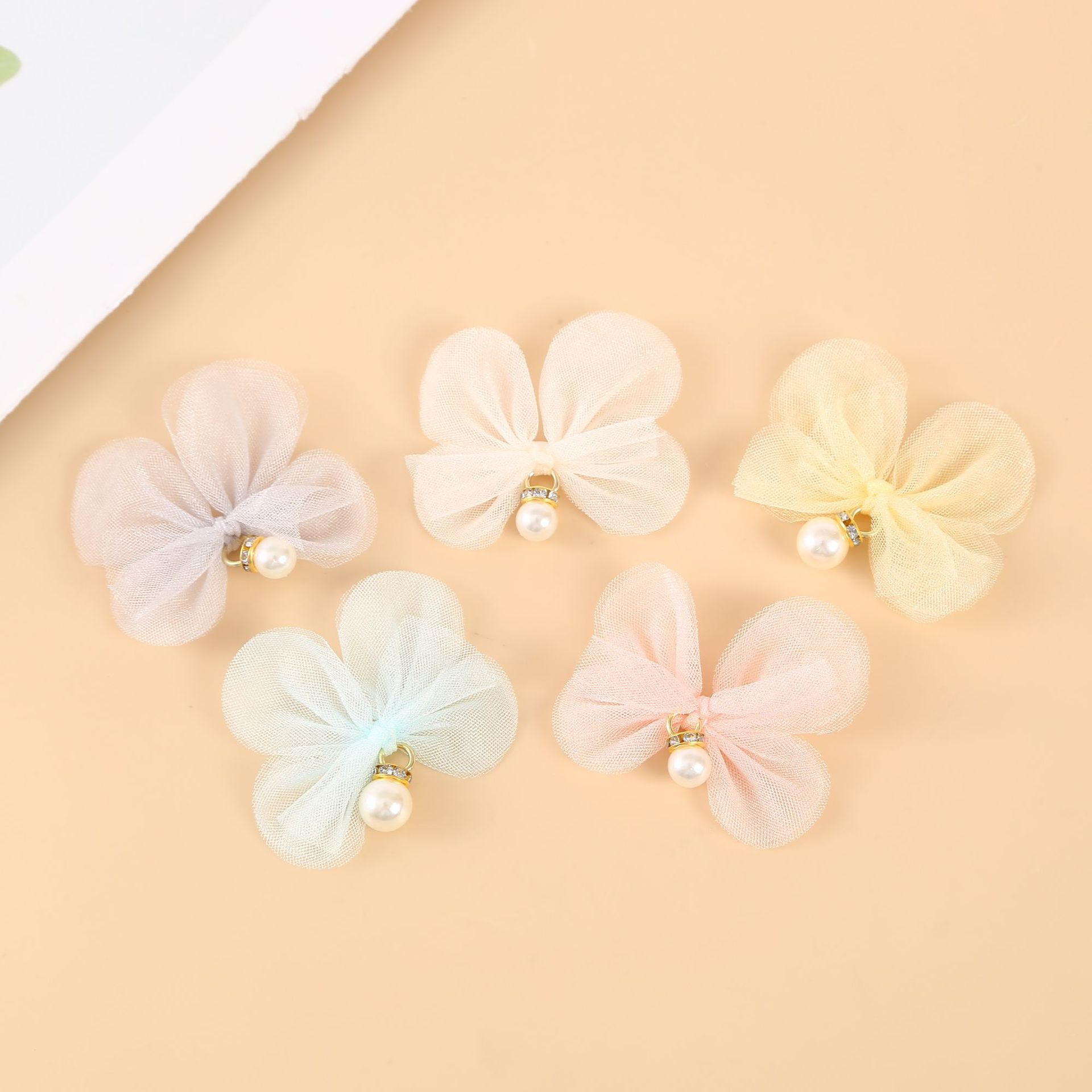 Organza Ribbon Bow Accessories Semi-finished Mesh Pearl Bow Accessories Hair Accessories Garment Accessories Accessories