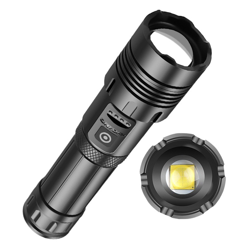 New cross-border P70 telescopic zoom USB rechargeable aluminum alloy outdoor multi-function COB side light flashlight