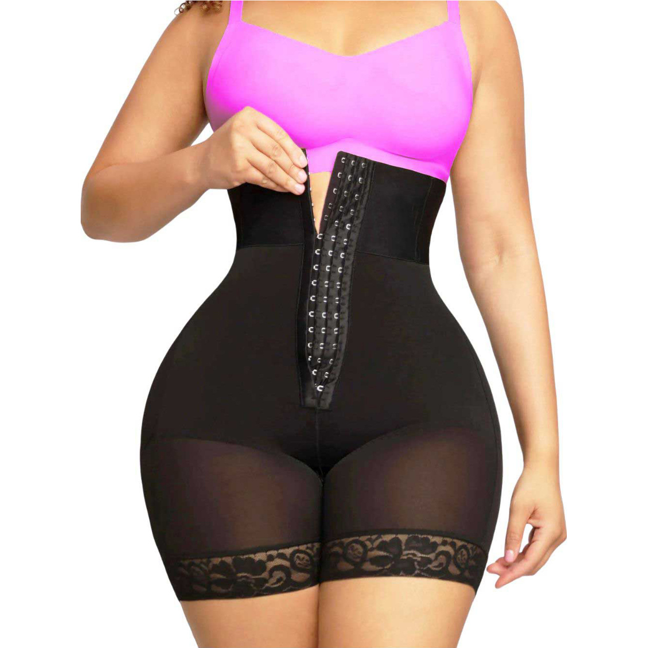 2024 new 3 bone wide rubber high waist hip pants butt lifter body-shaping jumpsuit zipper crotch