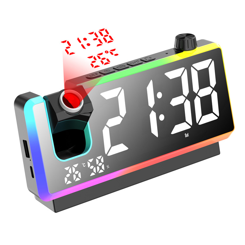 Picture of Cross-Border New Colorful Projection Alarm Clock Time Temperature Dual Projection Clock Led Large Screen Rgb Digital Alarm Clock