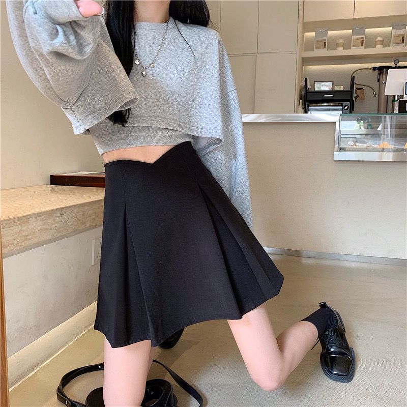 Black Irregular High Waist Hip Skirt Women's Spring and Summer plus size New chubby girl Slimming A- line JK Short Skirt Trendy