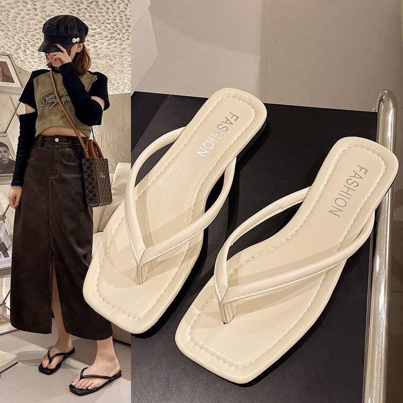 Flat Flip-flops Women's Shoes Wholesale Summer New Niche Retro All-match Outwear Flip-toe Beach Sandals