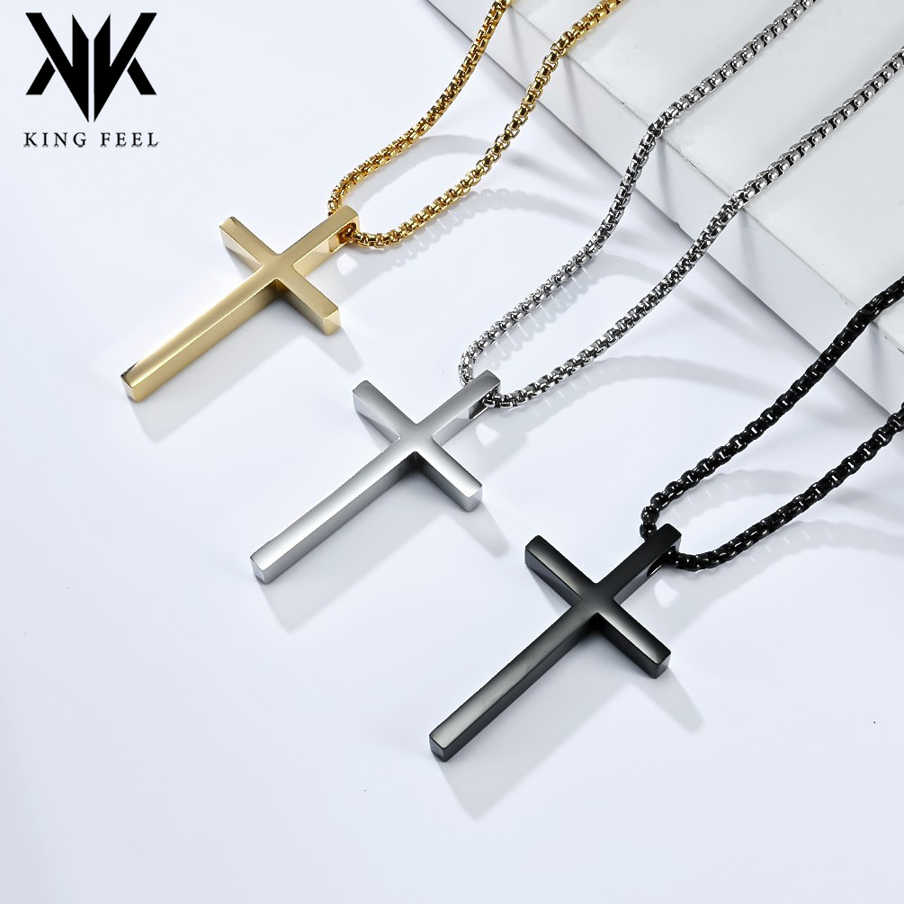 Picture of Ins Genderless Simple Titanium Steel Cross Necklace Glossy Niche Stylish Men and Women Wear Sweater Chain Pendant