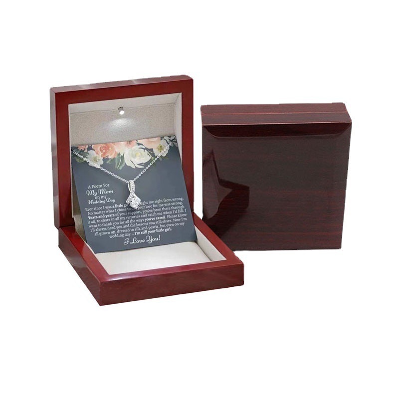 Led Light Wooden Box Jewelry Box Wine Red Paint Wooden Pendant Box Earrings Bracelet Jewelry Box Wooden Storage Box