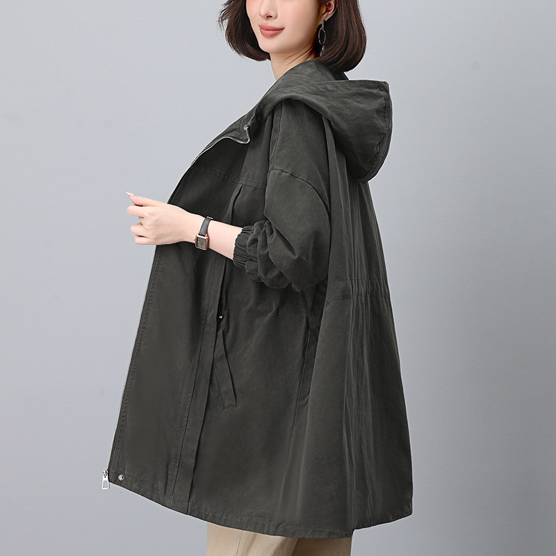 Picture of Women's Spring and Autumn 2024 New Cotton Long-sleeved Casual Workwear Elegant Slimming plus size Hooded Coat