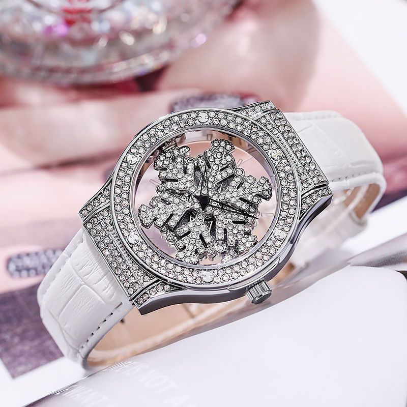 New five-pointed star six-leaf grass running women's watch genuine goods famous brand light luxury full diamond hollow rotating watch
